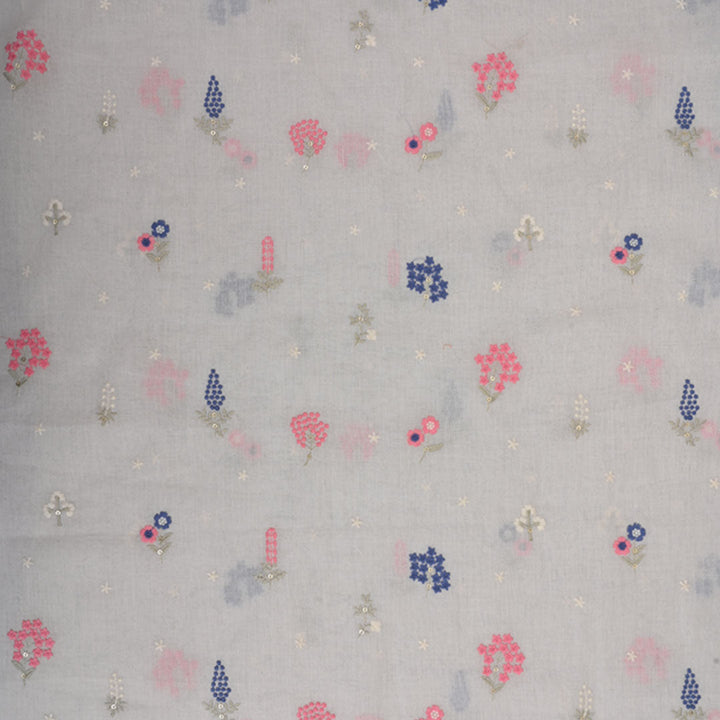 Crisp White Embroidered Cotton Fabric