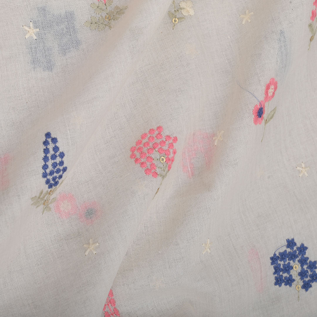 Crisp White Embroidered Cotton Fabric