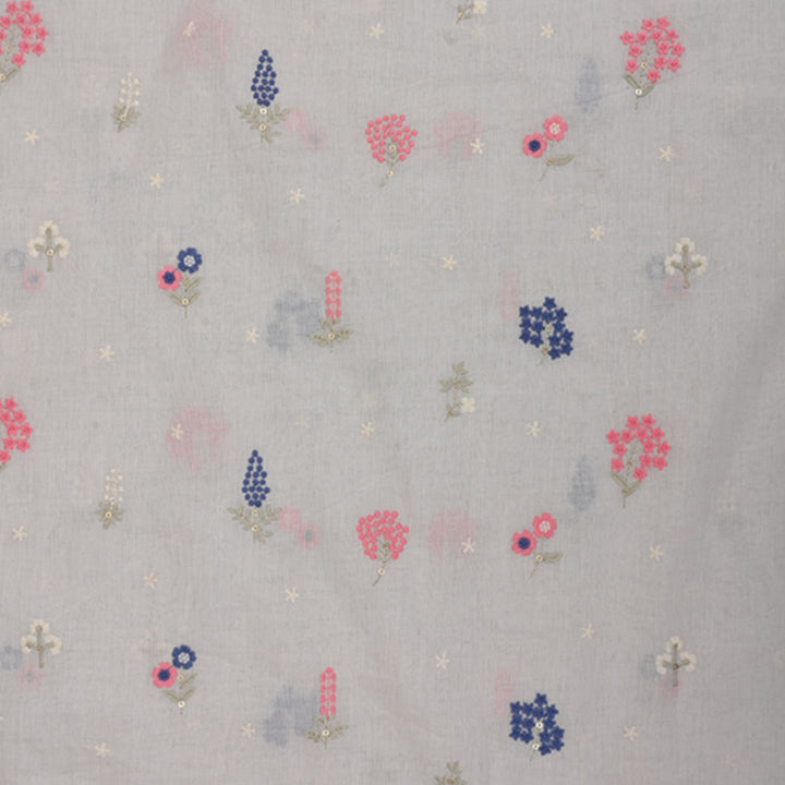 Light Cream Embroidered Cotton Fabric