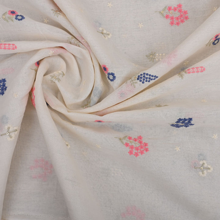 Light Cream Embroidered Cotton Fabric