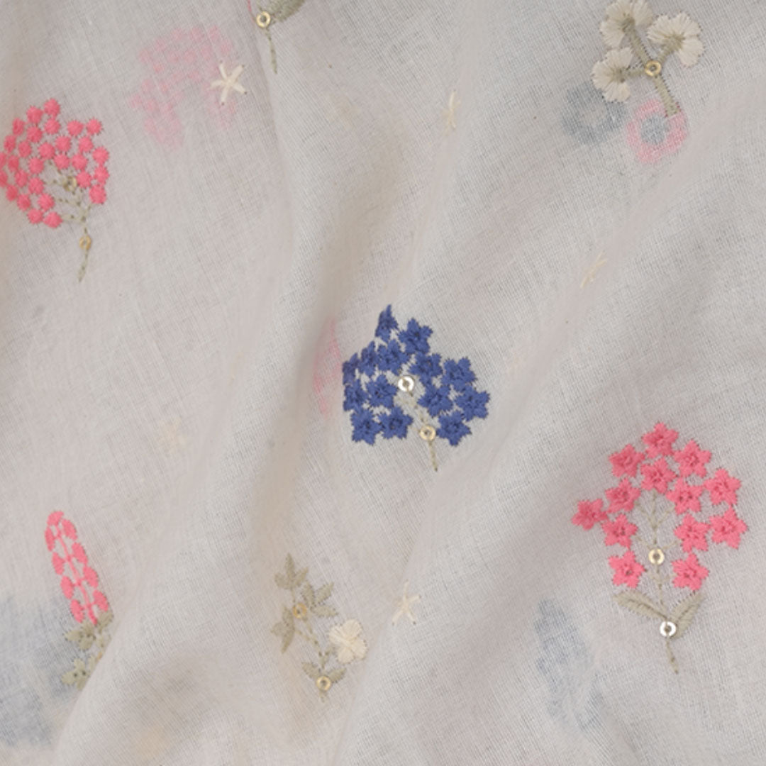 Light Cream Embroidered Cotton Fabric