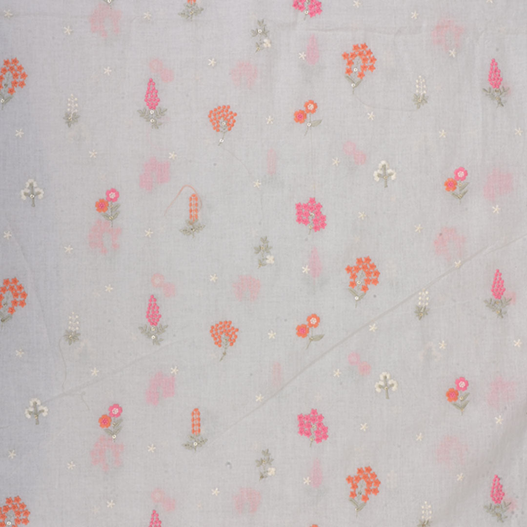 Cream White Embroidered Cotton Fabric