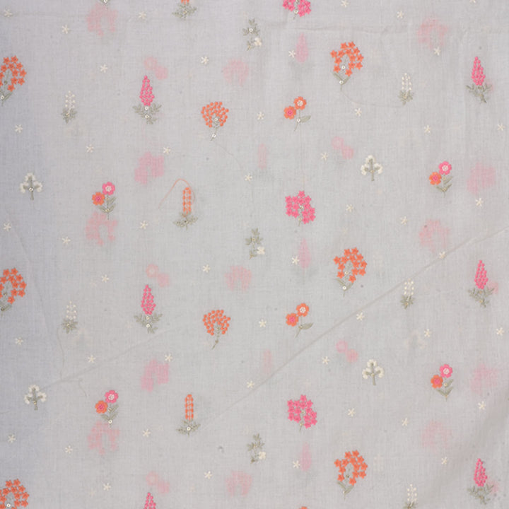 Cream White Embroidered Cotton Fabric