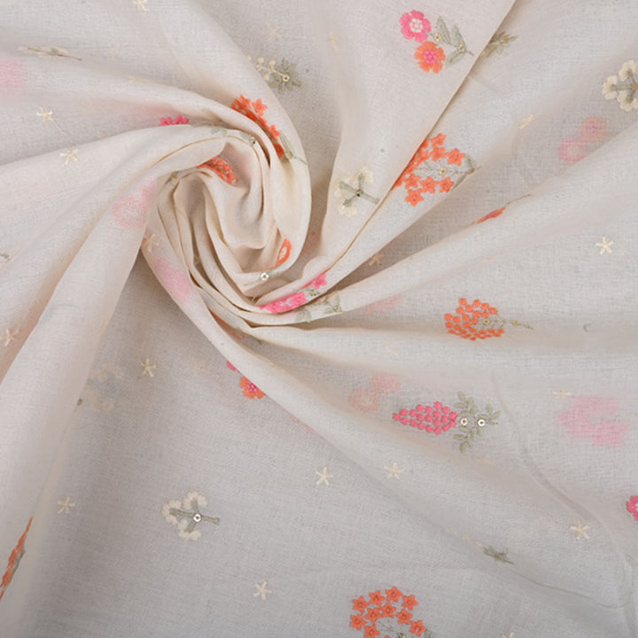 Cream White Embroidered Cotton Fabric