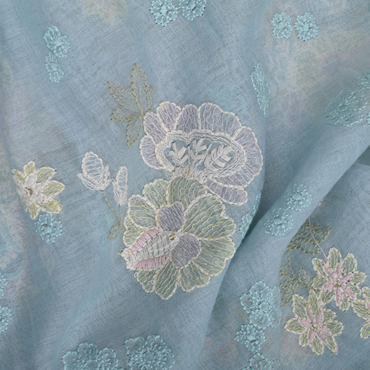 Beau Blue Embroidered Chanderi Fabric