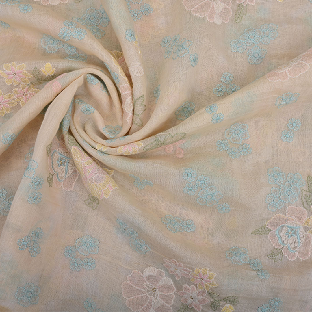 Pastel Cream Embroidered Chanderi Fabric