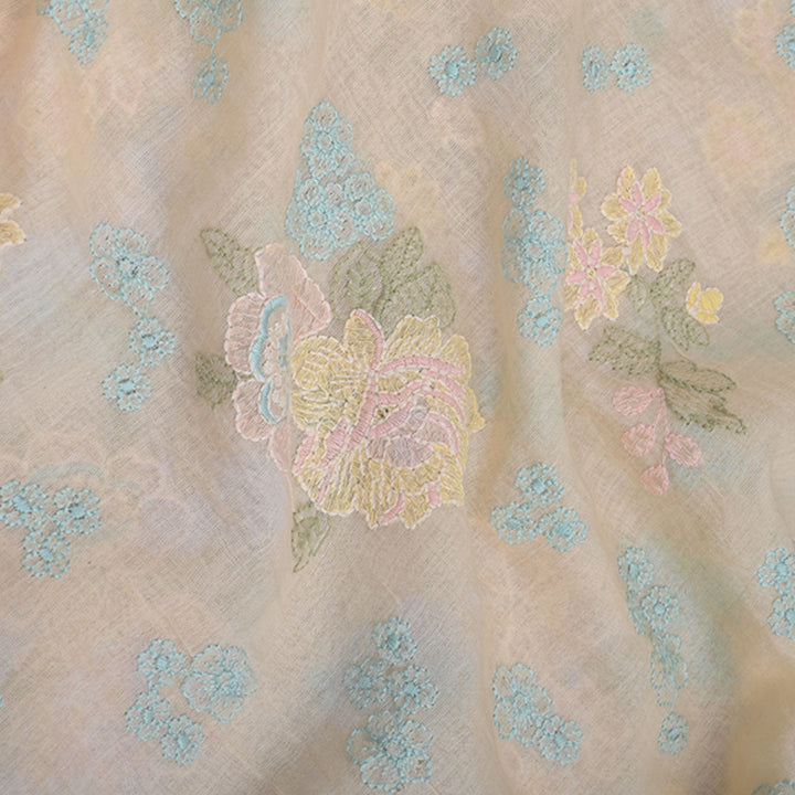 Pastel Cream Embroidered Chanderi Fabric