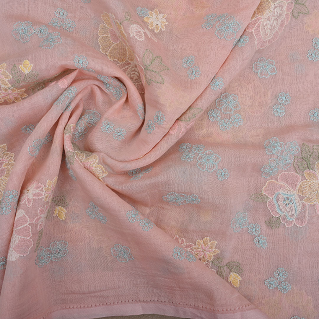 Pastel Pink Embroidered Chanderi Fabric