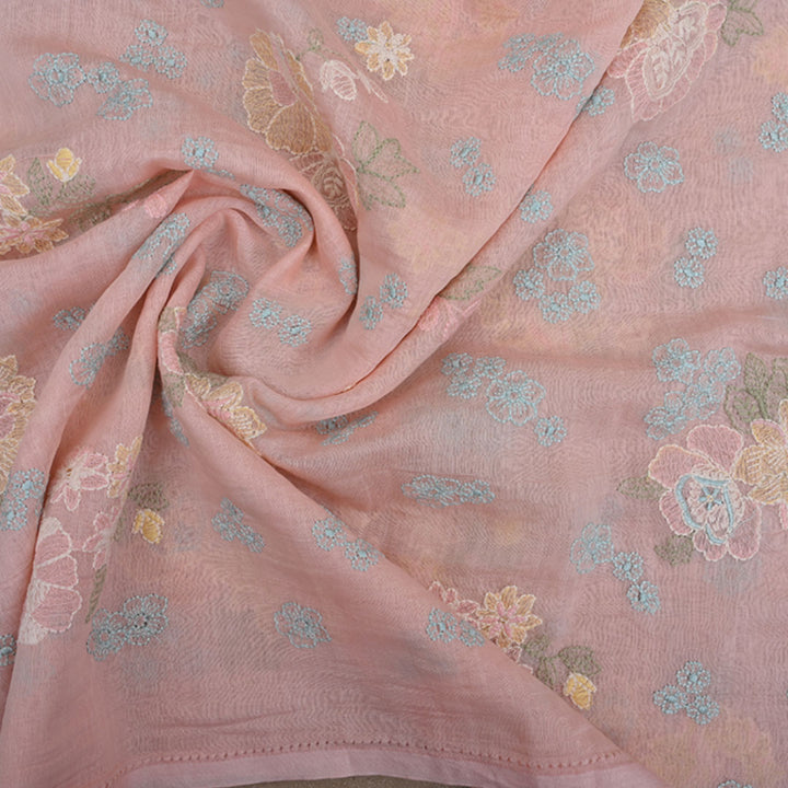 Pastel Pink Embroidered Chanderi Fabric