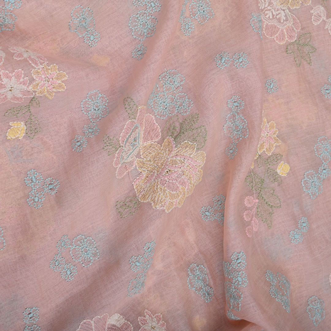 Pastel Pink Embroidered Chanderi Fabric