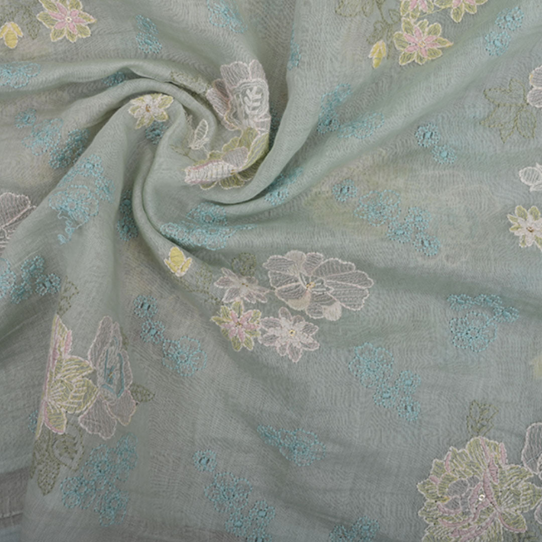 Marian Blue Embroidered Chanderi Fabric