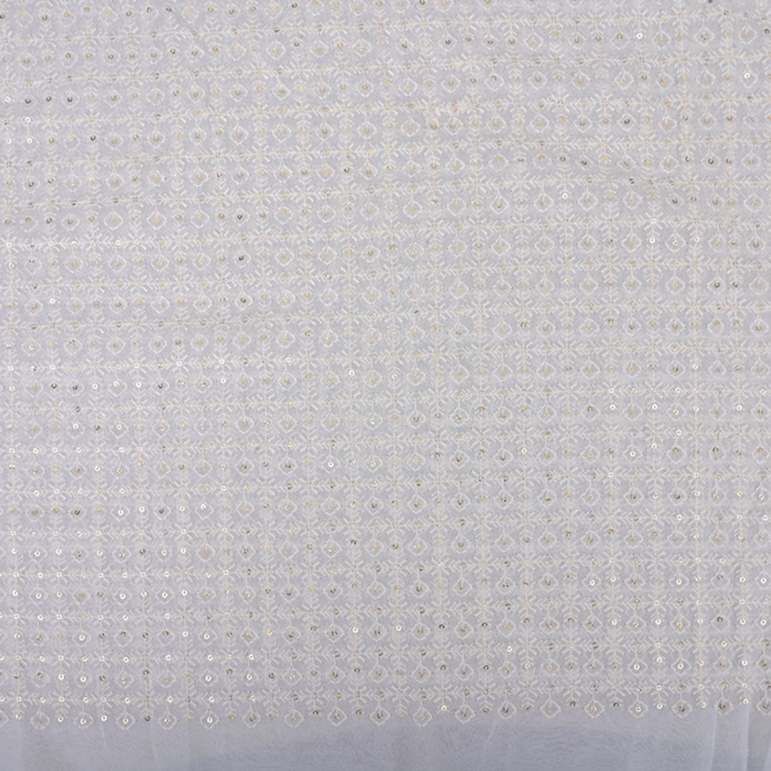 Chalk White Embroidered Georgette Fabric