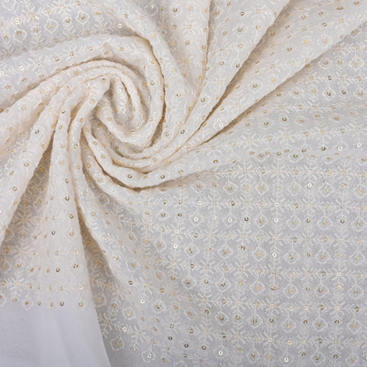 Chalk White Embroidered Georgette Fabric