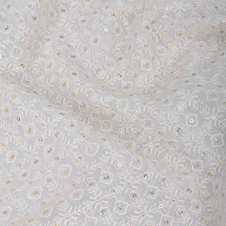 Chalk White Embroidered Georgette Fabric