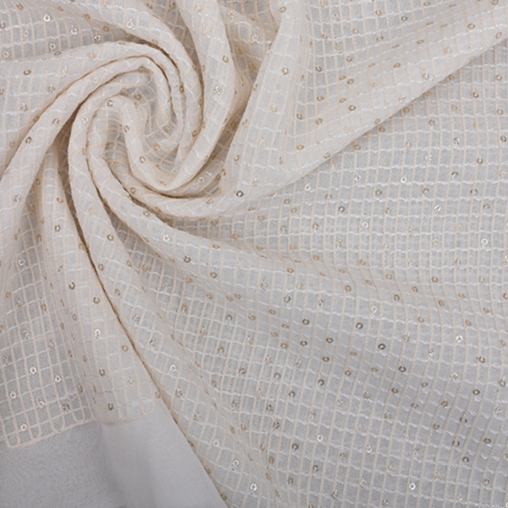 Pearl White Embroidered Georgette Fabric