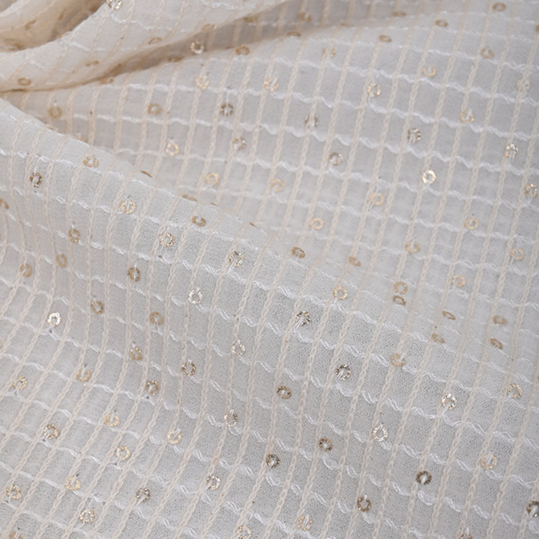 Pearl White Embroidered Georgette Fabric