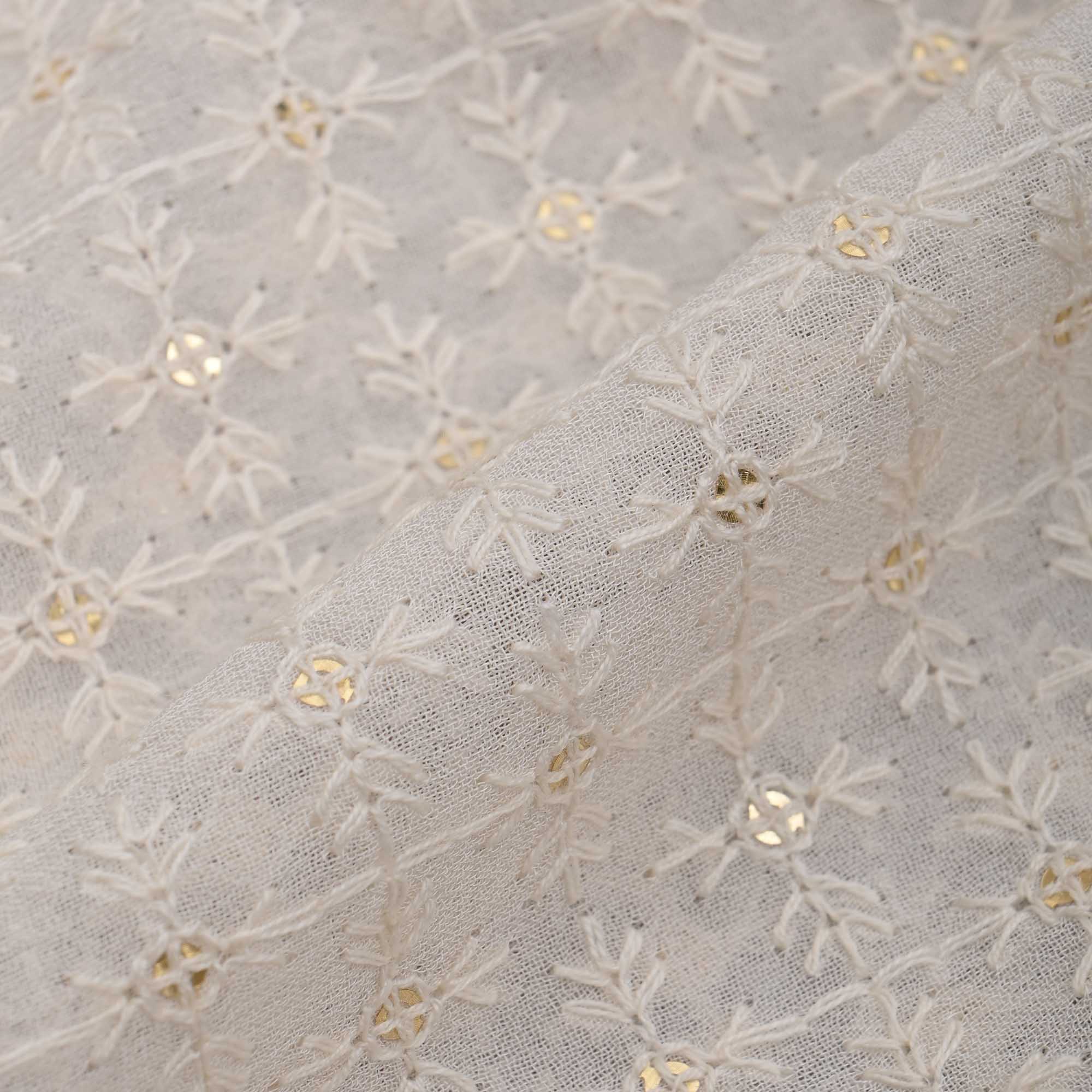 Ivory White Embroidery Georgette Fabric