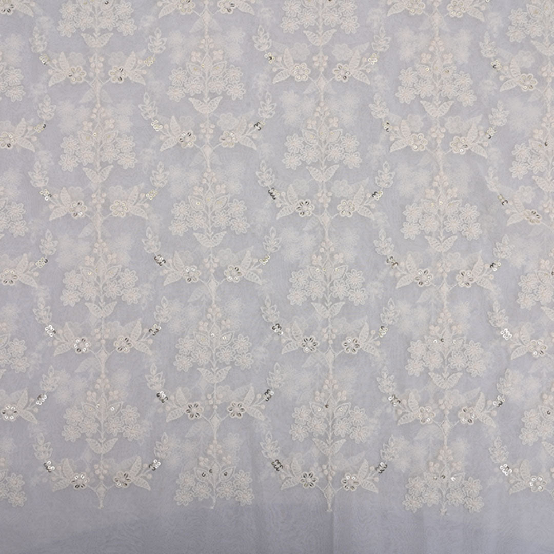 Pure White Embroidered Georgette Fabric