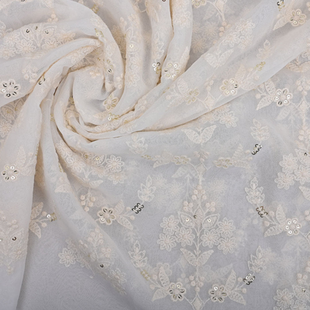 Pure White Embroidered Georgette Fabric