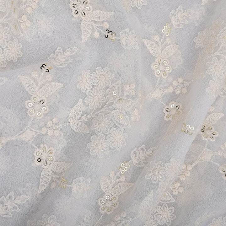 Pure White Embroidered Georgette Fabric