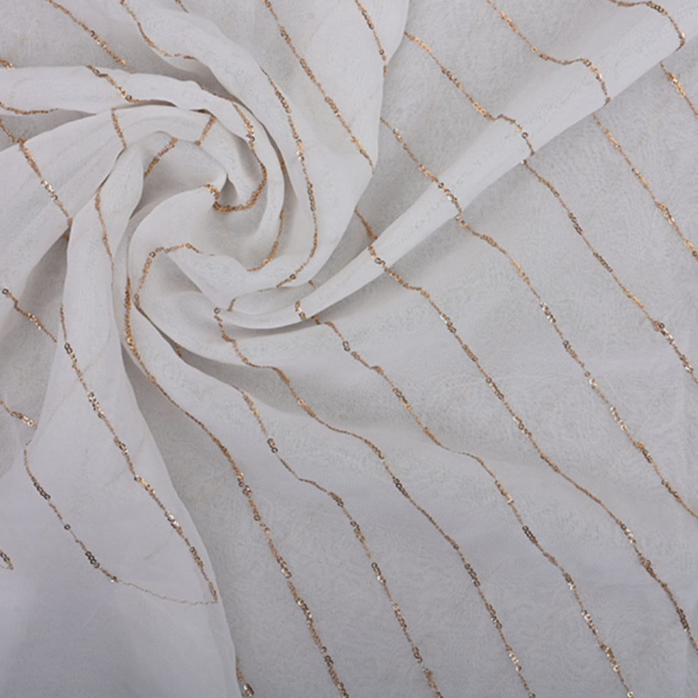 Frost White Embroidered Georgette Fabric
