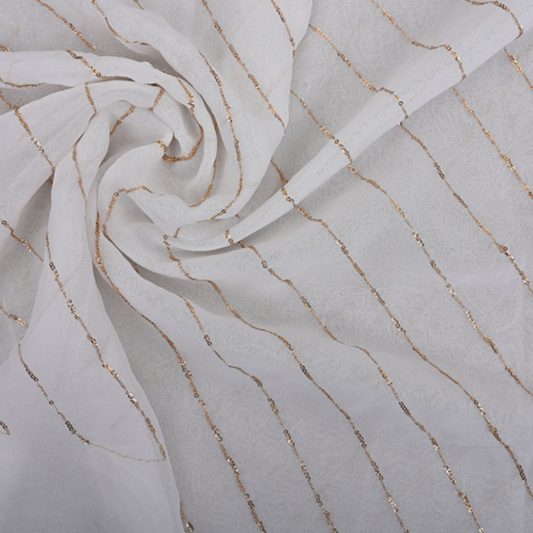 Frost White Embroidered Georgette Fabric