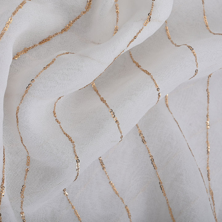 Frost White Embroidered Georgette Fabric