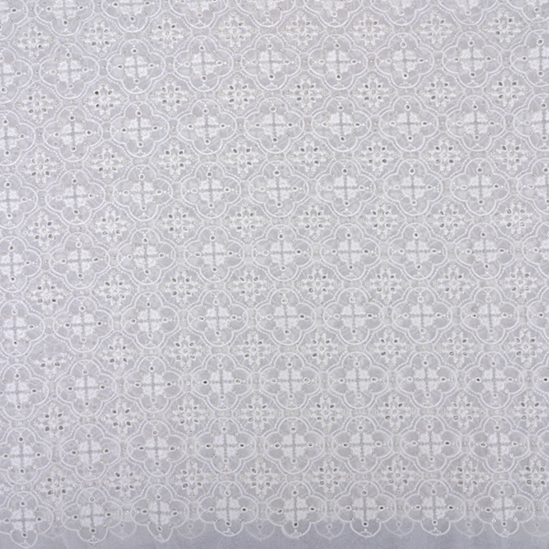 Snow White Embroidered Georgette Fabric