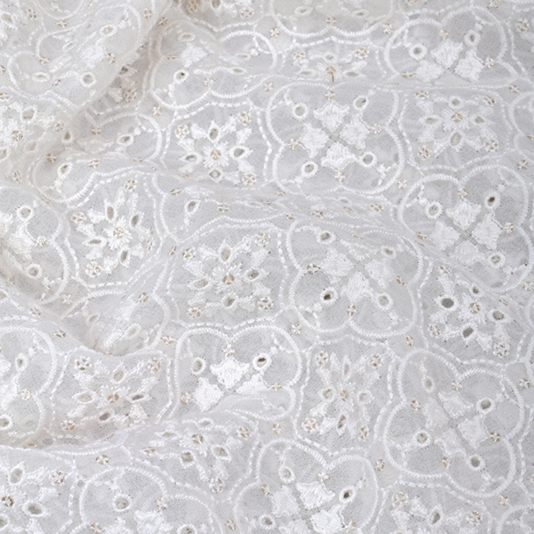 Snow White Embroidered Georgette Fabric