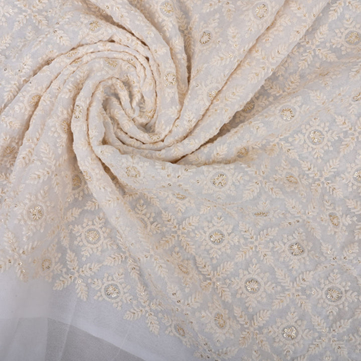 Ivory White Embroidered Georgette Fabric