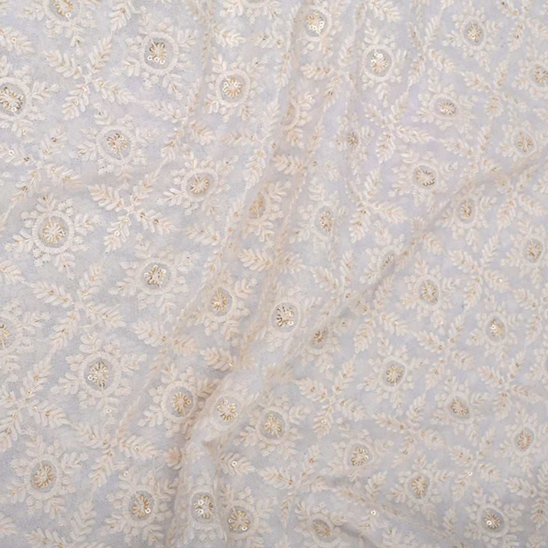 Ivory White Embroidered Georgette Fabric