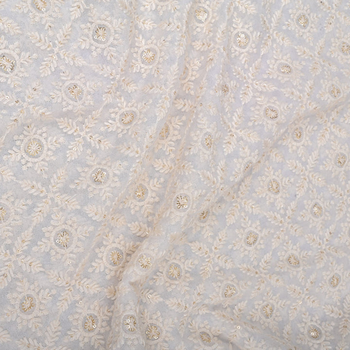 Ivory White Embroidered Georgette Fabric