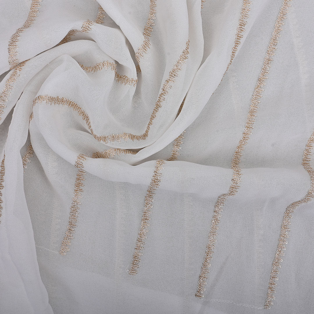 Classic White Embroidered Georgette Fabric