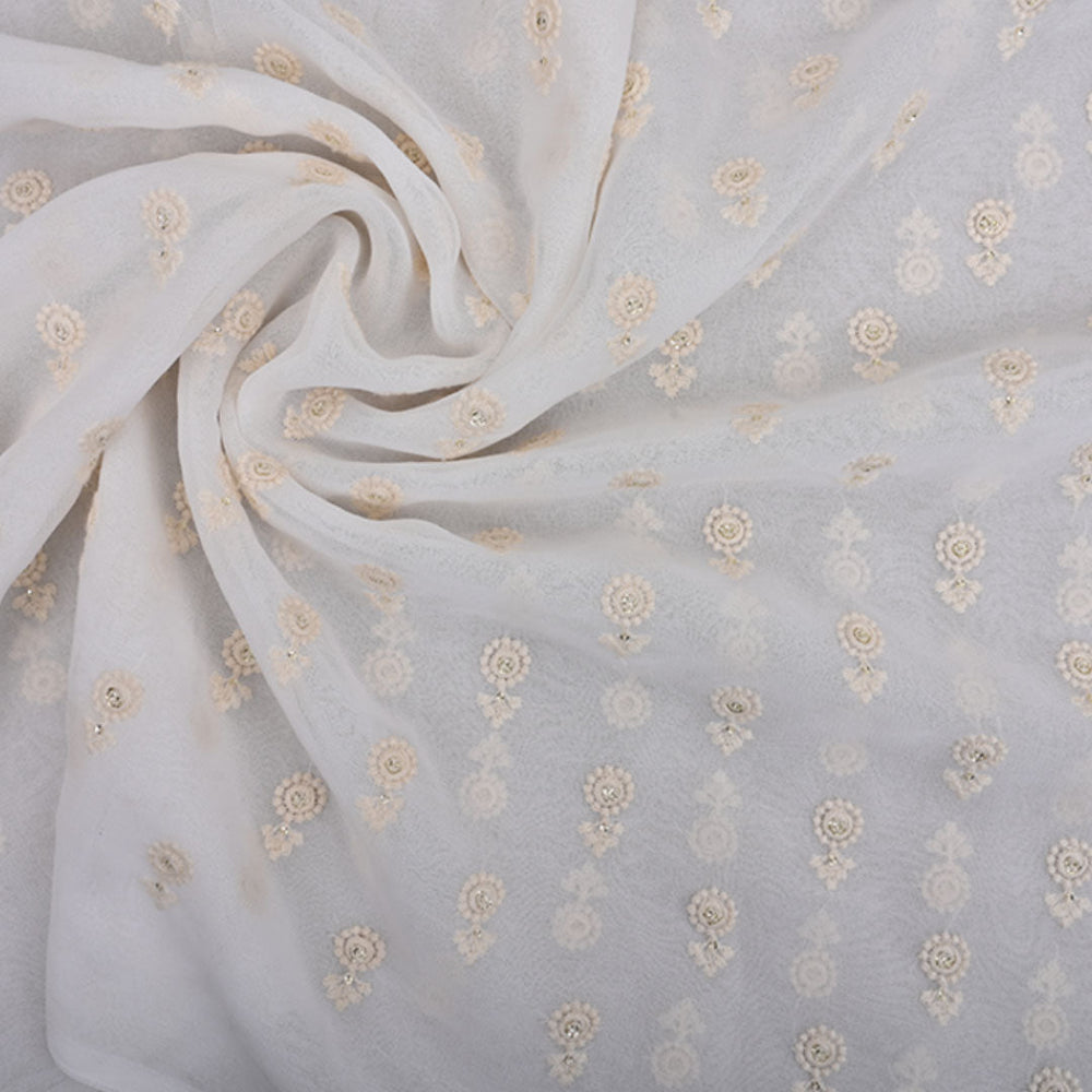 Pristine White Embroidered Georgette Fabric