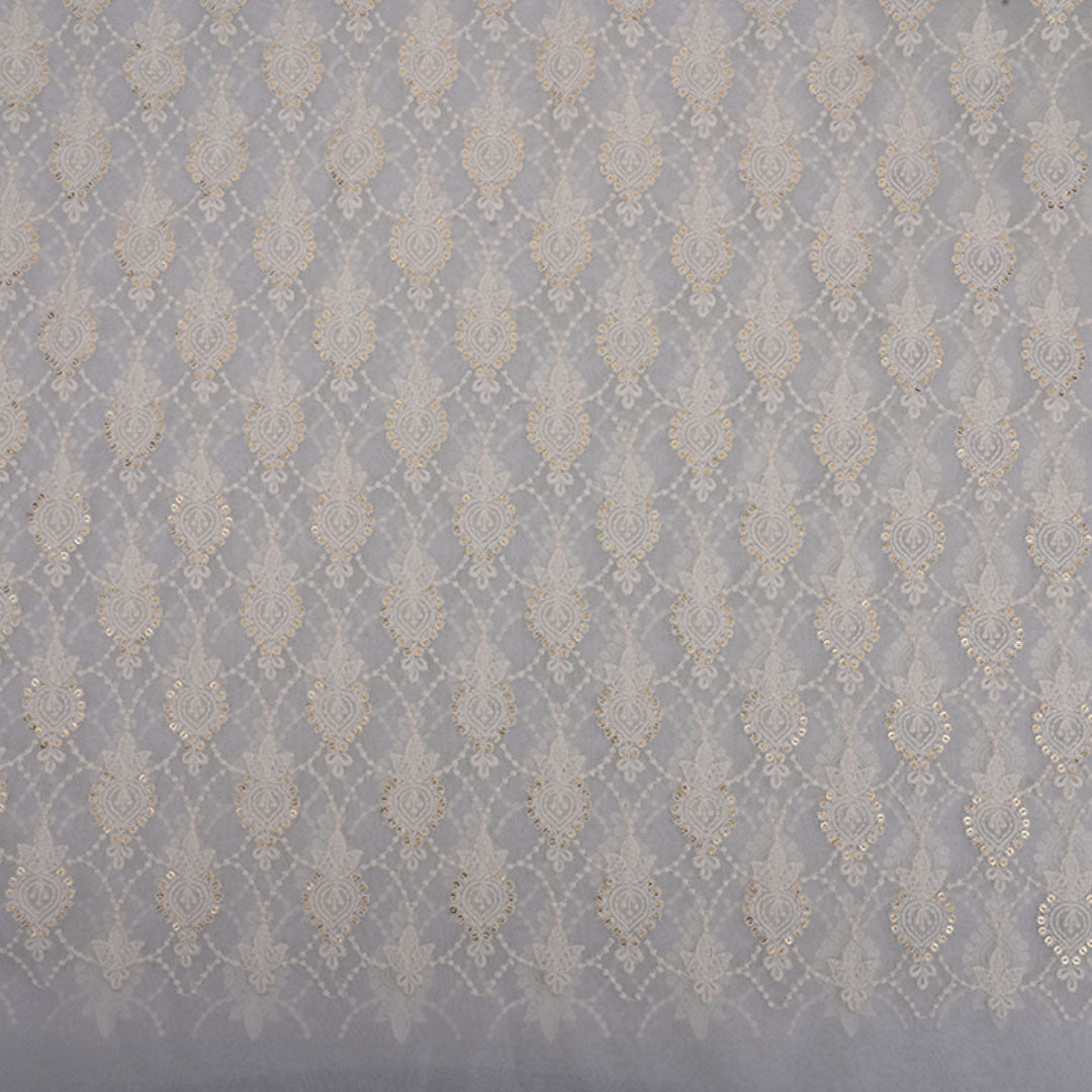 Elegant White Embroided Georgette Fabric