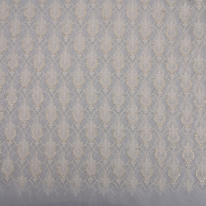 Elegant White Embroided Georgette Fabric