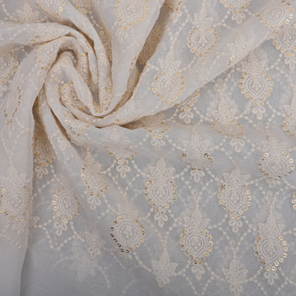 Elegant White Embroided Georgette Fabric