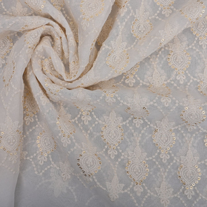 Elegant White Embroided Georgette Fabric