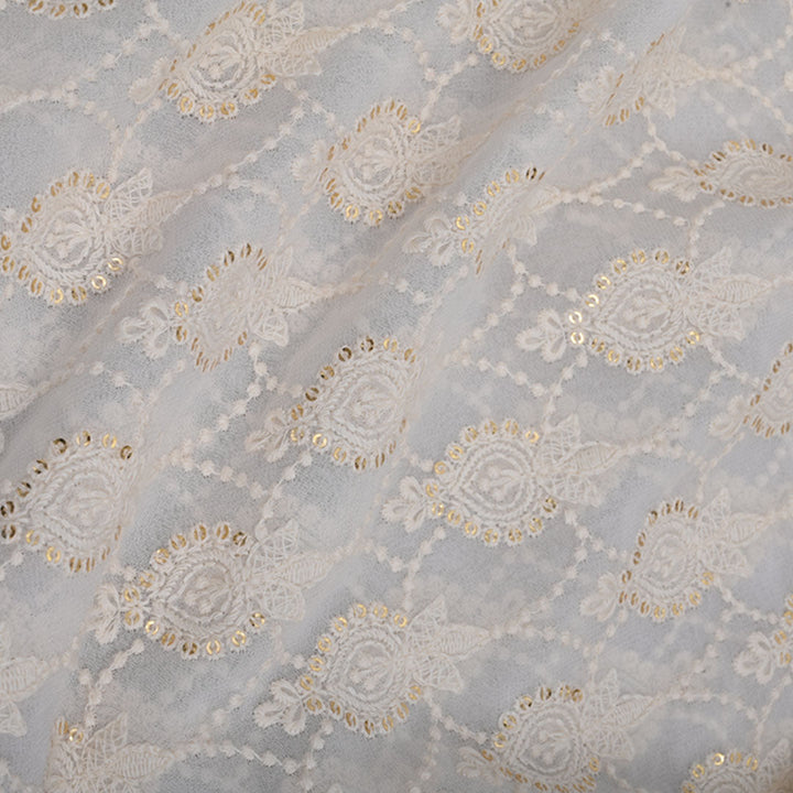 Elegant White Embroided Georgette Fabric