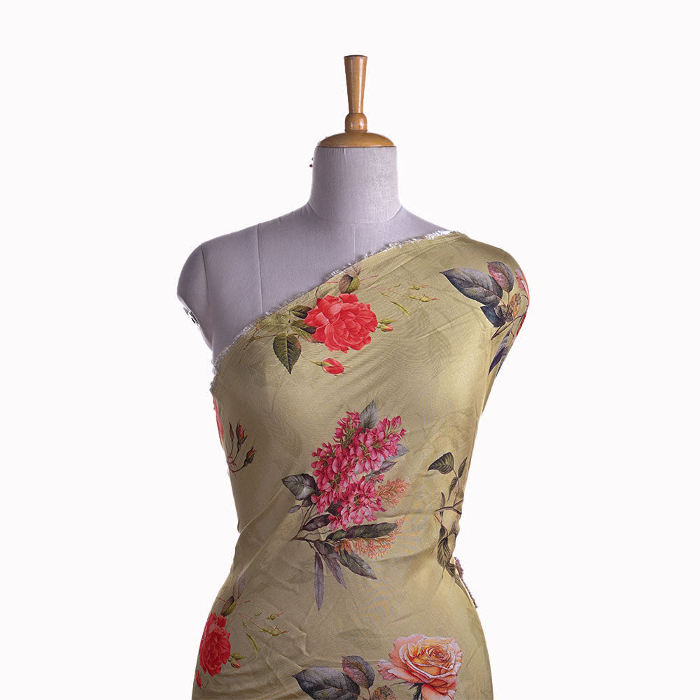 Light Chrome Yellow Georgette Fabric With Floral Print