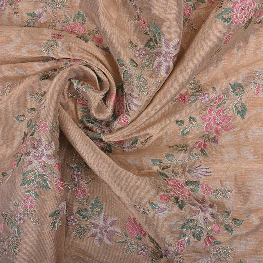 Lustrous Gold Embroidered Tissue Fabric