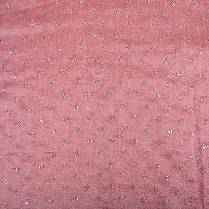 Bubblegum Pink Rawsilk Fabric With Floral Butti Pattern