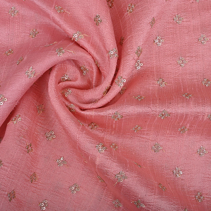 Bubblegum Pink Rawsilk Fabric With Floral Butti Pattern