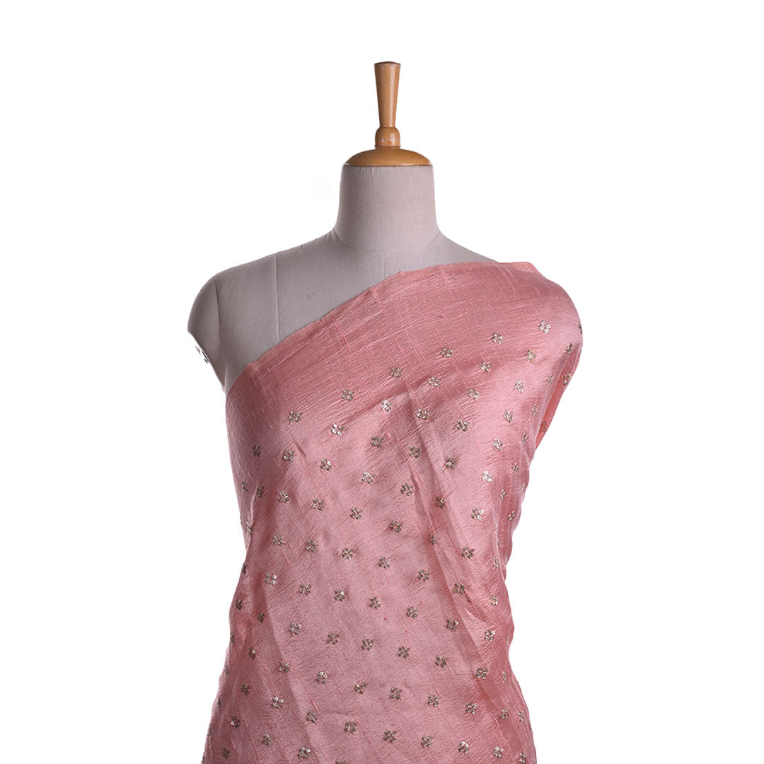 Bubblegum Pink Rawsilk Fabric With Floral Butti Pattern