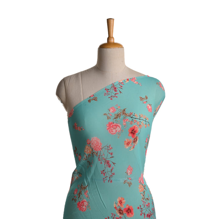 Pale Sea Blue Georgette Fabric With Floral Print