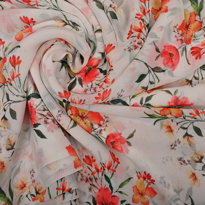 Off White Georgette Fabric With Floral Print