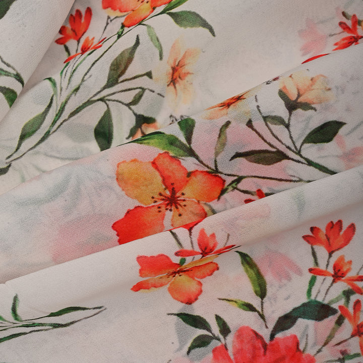 Off White Georgette Fabric With Floral Print