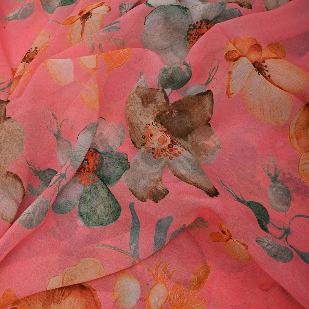 Vanilla Ice Pink Georgette Fabric With Floral Print