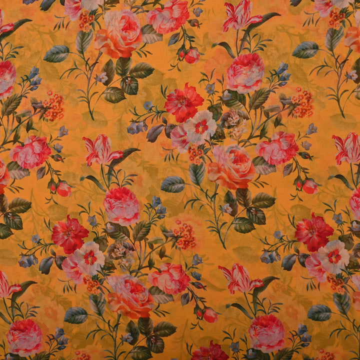 Chinese Yellow Georgette Fabric With Floral Print