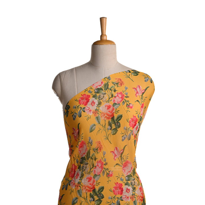 Chinese Yellow Georgette Fabric With Floral Print